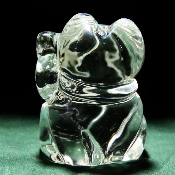 水晶彫刻品 招き猫 高さ62mm (55)